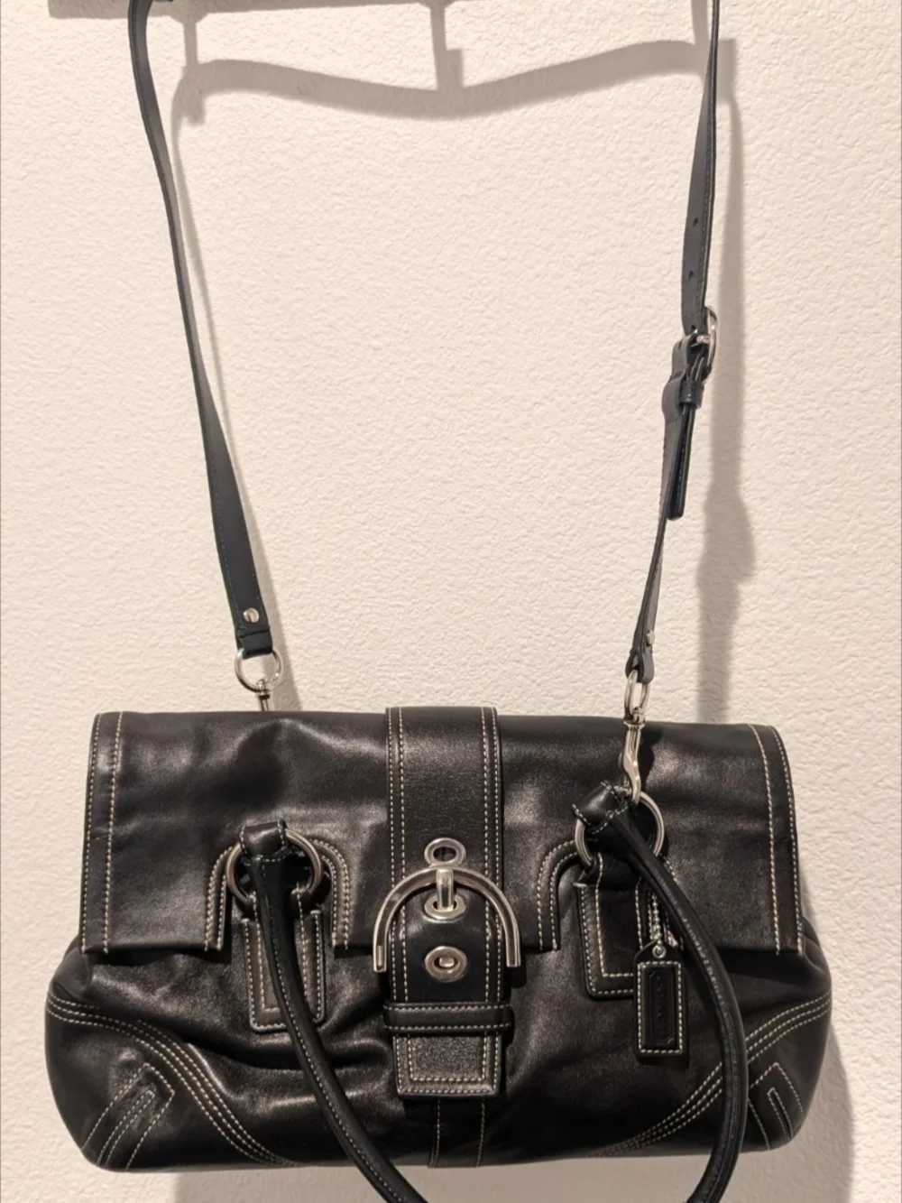 Coach Vintage Soho Hampton Large Black Leather Satchel with Silver Hardware